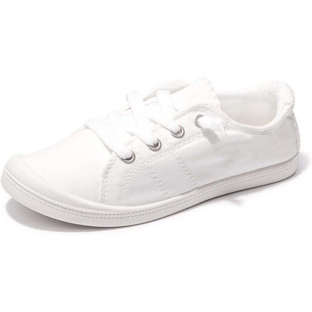 Women's Classic Canvas Fashion Comfort Slip On Walking White Sneakers Shoes